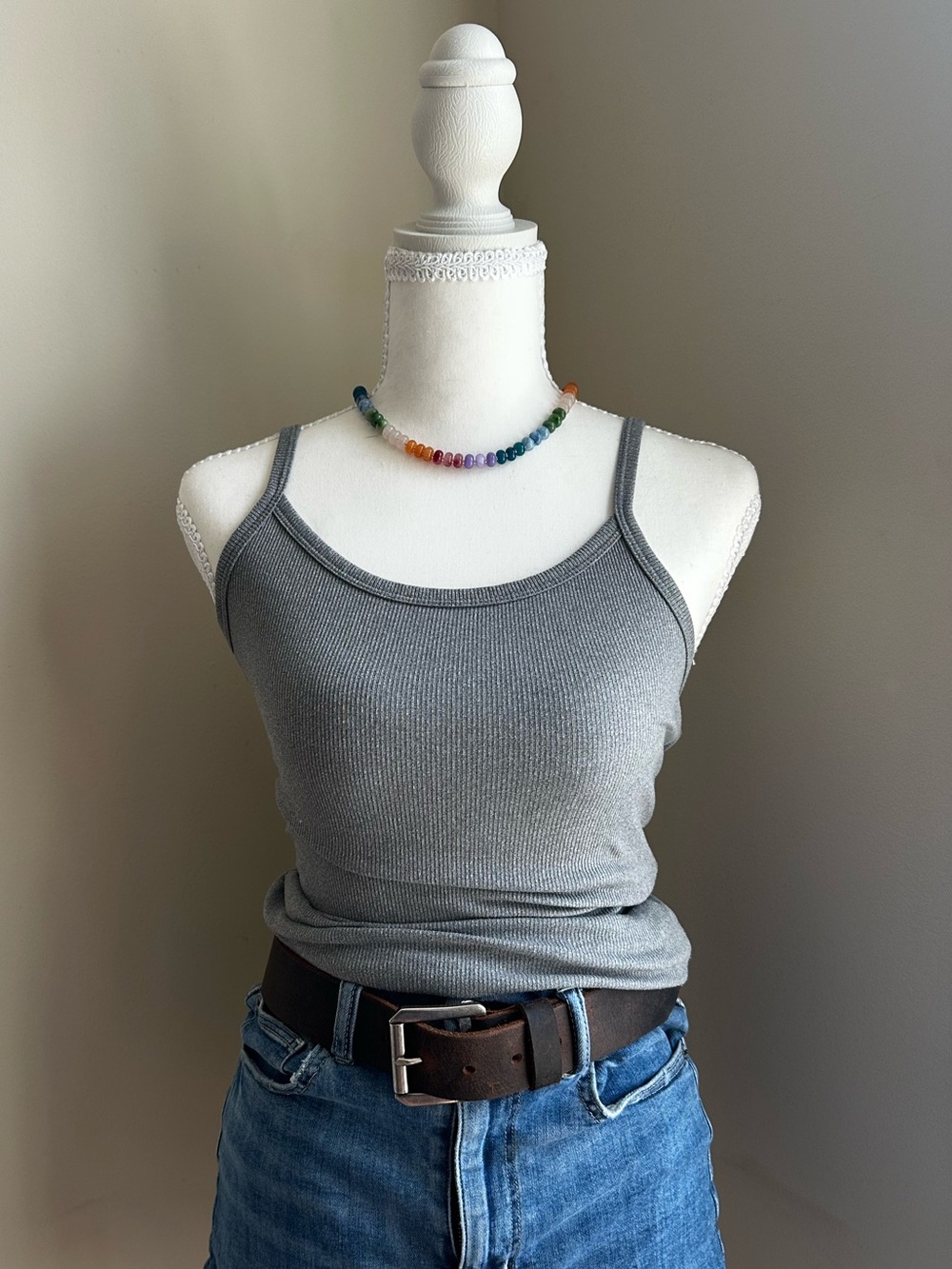 No Boundaries Gray Ribbed Tank Top